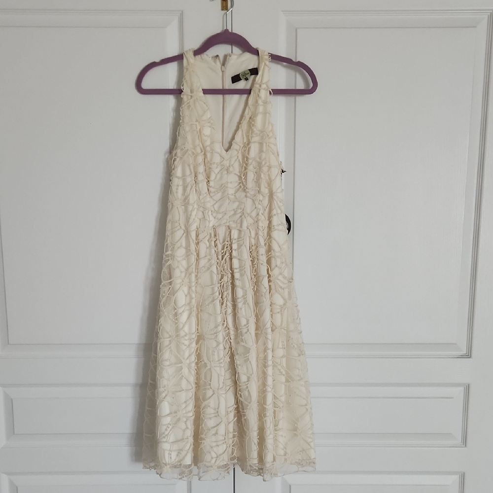 New Eva Franco Cream Midi A-line Dress